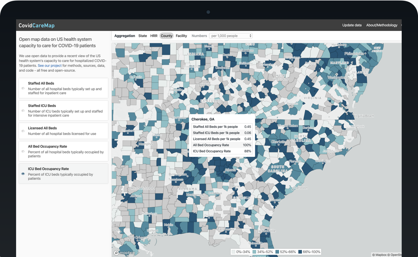 Screenshot of a map showing our data